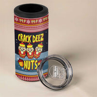 Funny Nutcracker Christmas 4 in 1 Can Cooler Tumbler with Crack Deez Nuts Quote and Holiday Pattern Design - Wonder Print Shop