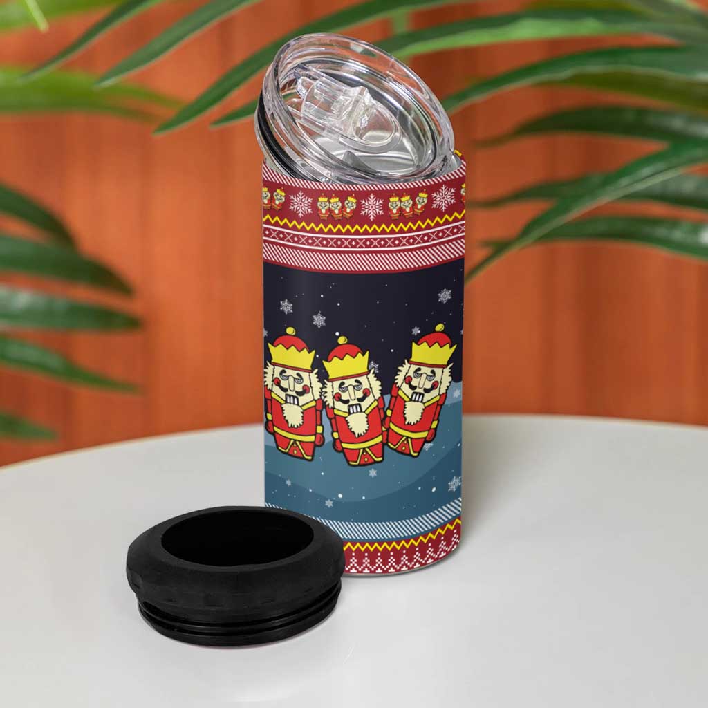 Funny Nutcracker Christmas 4 in 1 Can Cooler Tumbler with Crack Deez Nuts Quote and Holiday Pattern Design - Wonder Print Shop