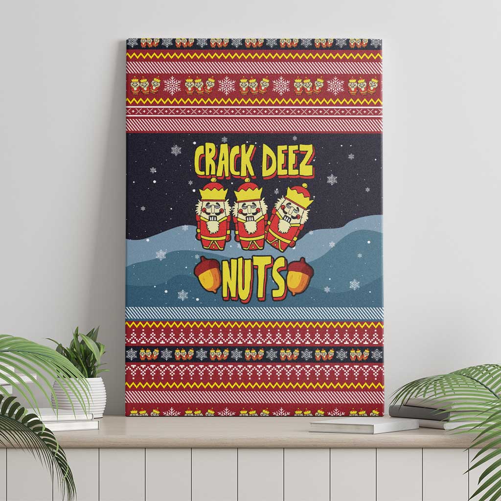 Funny Nutcracker Christmas Canvas Wall Art with Crack Deez Nuts Quote and Holiday Pattern Design - Wonder Print Shop