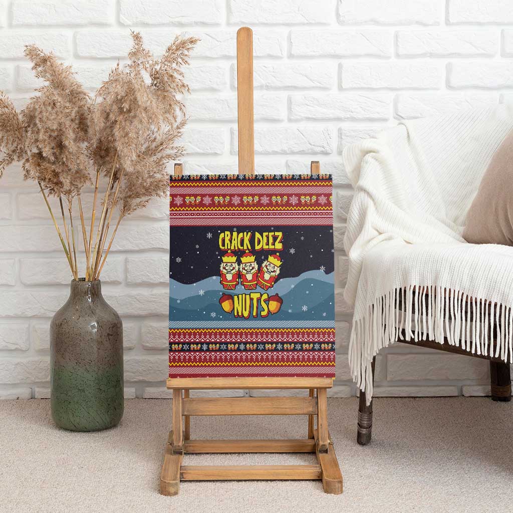 Funny Nutcracker Christmas Canvas Wall Art with Crack Deez Nuts Quote and Holiday Pattern Design - Wonder Print Shop