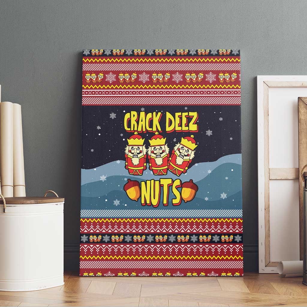 Funny Nutcracker Christmas Canvas Wall Art with Crack Deez Nuts Quote and Holiday Pattern Design - Wonder Print Shop