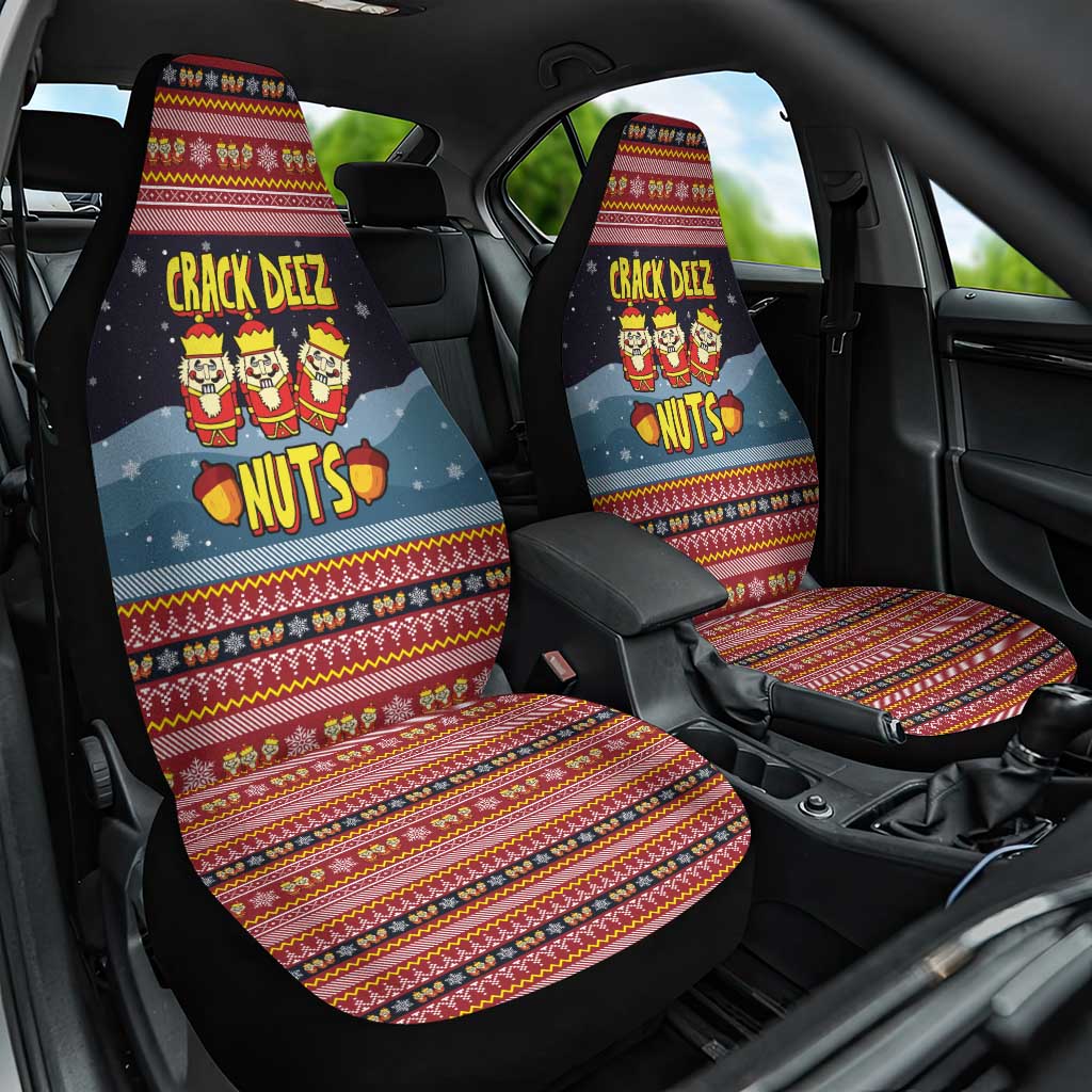 Funny Nutcracker Christmas Car Seat Cover with Crack Deez Nuts Quote and Holiday Pattern Design - Wonder Print Shop