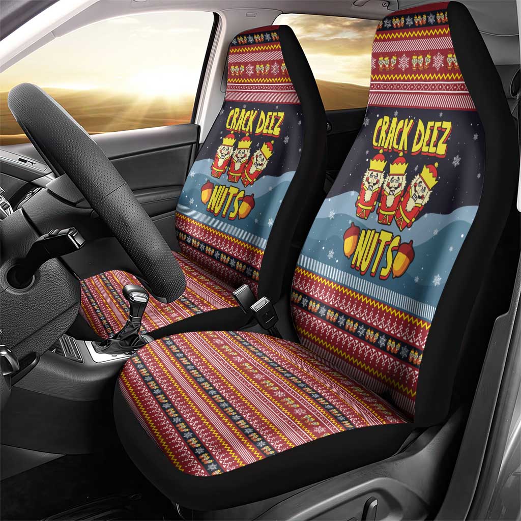 Funny Nutcracker Christmas Car Seat Cover with Crack Deez Nuts Quote and Holiday Pattern Design - Wonder Print Shop