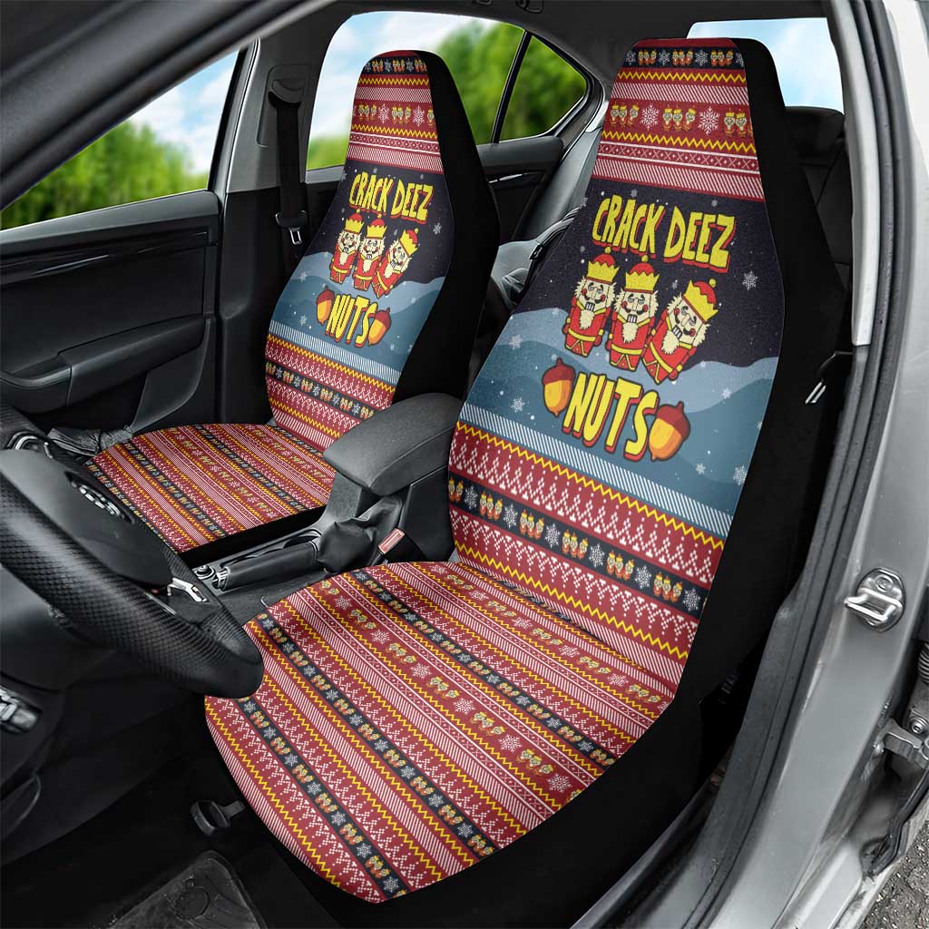 Funny Nutcracker Christmas Car Seat Cover with Crack Deez Nuts Quote and Holiday Pattern Design - Wonder Print Shop