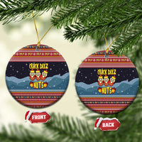 Funny Nutcracker Christmas Ceramic Ornament with Crack Deez Nuts Quote and Holiday Pattern Design - Wonder Print Shop