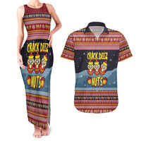 Funny Nutcracker Christmas Couples Matching Tank Maxi Dress and Hawaiian Shirt with Crack Deez Nuts Quote and Holiday Pattern Design - Wonder Print Shop
