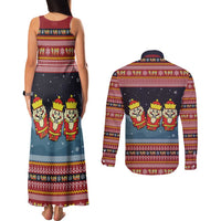 Funny Nutcracker Christmas Couples Matching Tank Maxi Dress and Long Sleeve Button Shirt with Crack Deez Nuts Quote and Holiday Pattern Design - Wonder Print Shop
