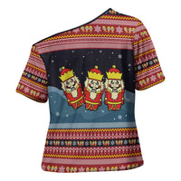 Funny Nutcracker Christmas Cross Shoulder Shirt with Crack Deez Nuts Quote and Holiday Pattern Design - Wonder Print Shop