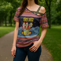 Funny Nutcracker Christmas Cross Shoulder Shirt with Crack Deez Nuts Quote and Holiday Pattern Design - Wonder Print Shop