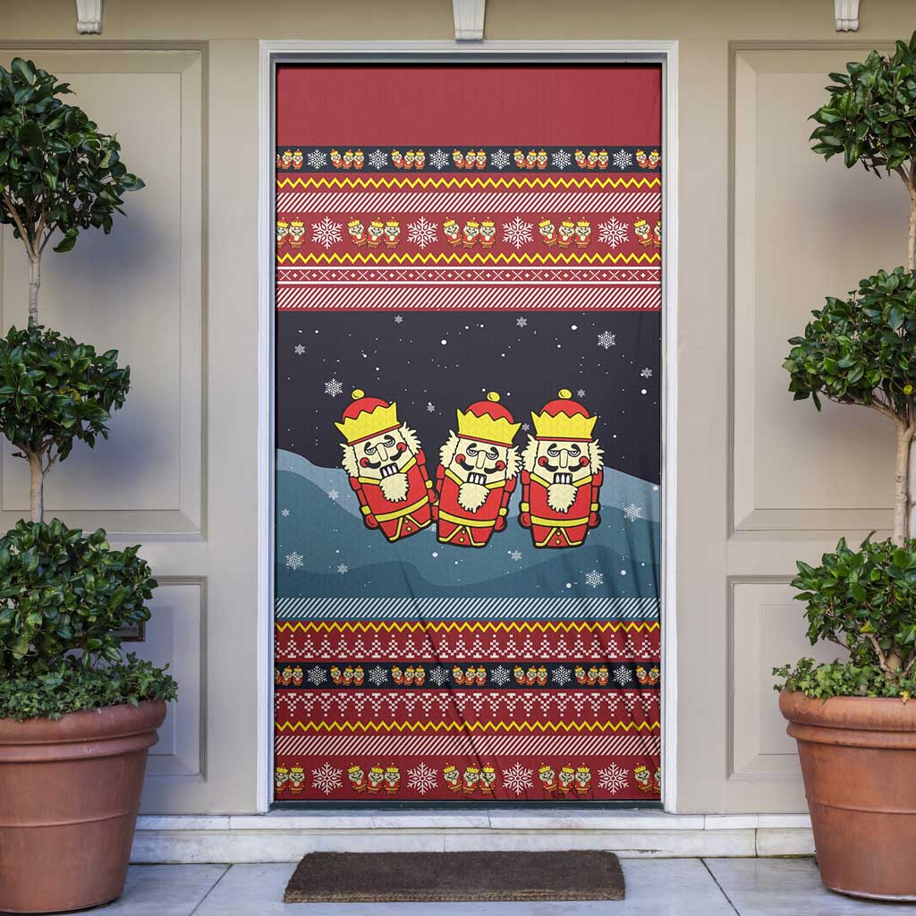 Funny Nutcracker Christmas Door Cover with Crack Deez Nuts Quote and Holiday Pattern Design - Wonder Print Shop