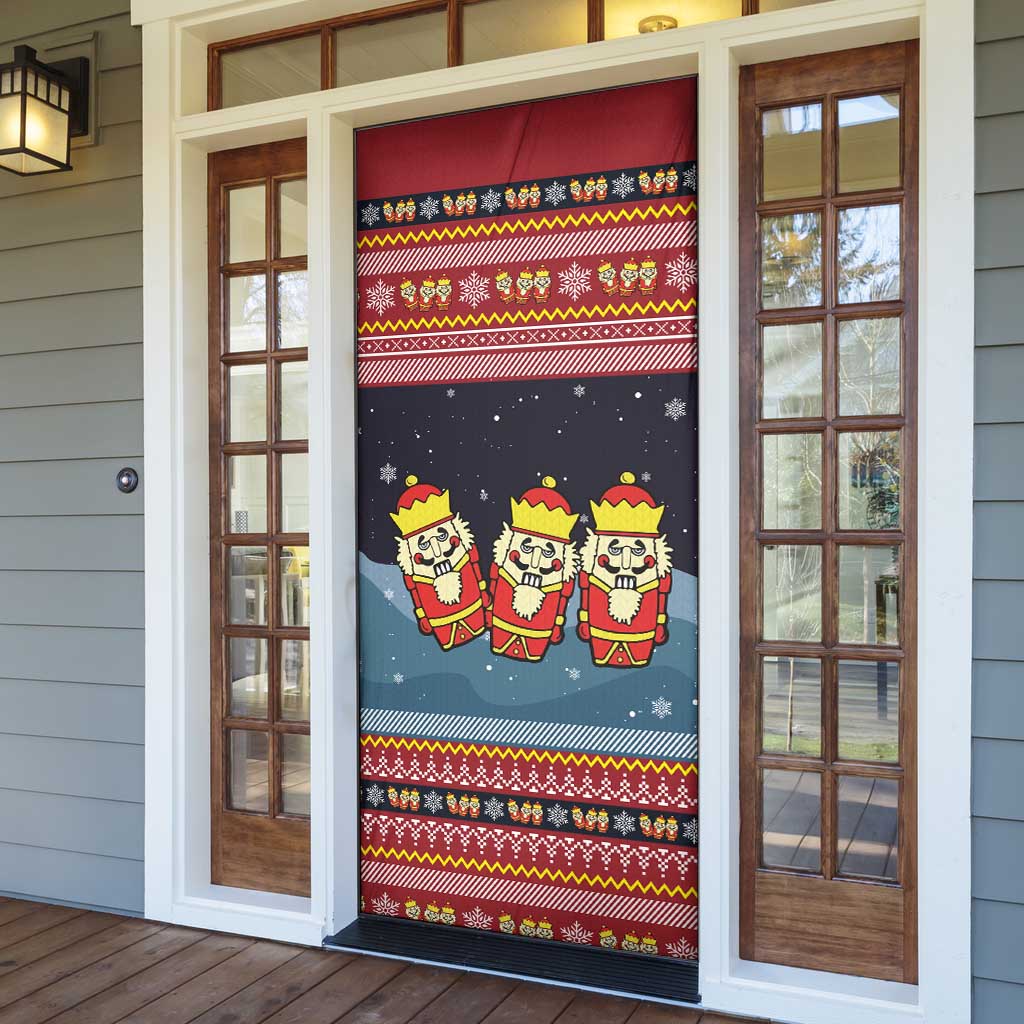 Funny Nutcracker Christmas Door Cover with Crack Deez Nuts Quote and Holiday Pattern Design - Wonder Print Shop