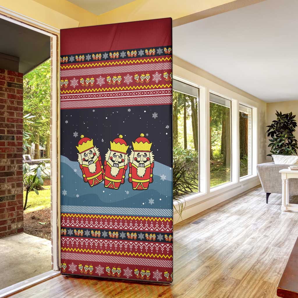 Funny Nutcracker Christmas Door Cover with Crack Deez Nuts Quote and Holiday Pattern Design - Wonder Print Shop