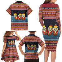 Funny Nutcracker Christmas Family Matching Long Sleeve Bodycon Dress and Hawaiian Shirt with Crack Deez Nuts Quote and Holiday Pattern Design - Wonder Print Shop