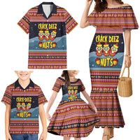 Funny Nutcracker Christmas Family Matching Mermaid Dress and Hawaiian Shirt with Crack Deez Nuts Quote and Holiday Pattern Design - Wonder Print Shop