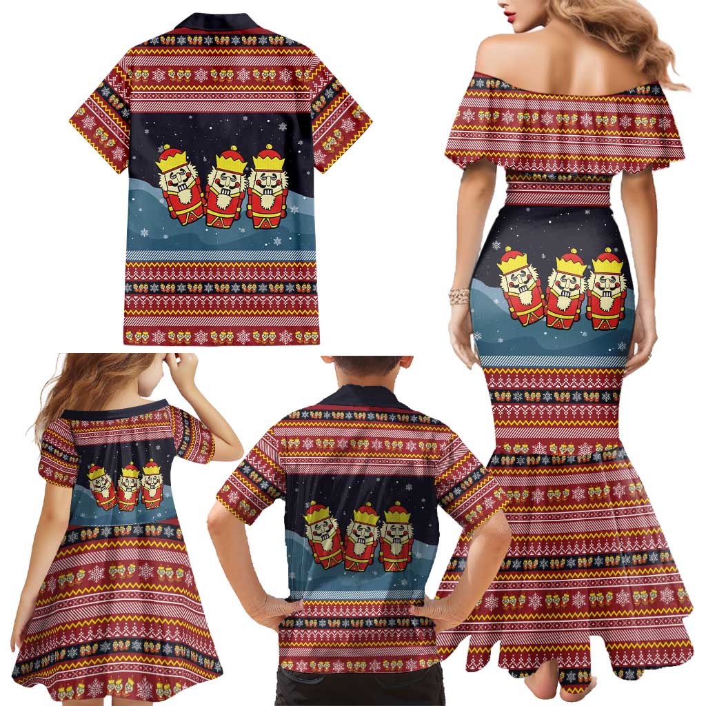 Funny Nutcracker Christmas Family Matching Mermaid Dress and Hawaiian Shirt with Crack Deez Nuts Quote and Holiday Pattern Design - Wonder Print Shop
