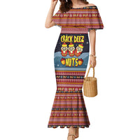 Funny Nutcracker Christmas Family Matching Mermaid Dress and Hawaiian Shirt with Crack Deez Nuts Quote and Holiday Pattern Design - Wonder Print Shop