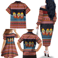 Funny Nutcracker Christmas Family Matching Off The Shoulder Long Sleeve Dress and Hawaiian Shirt with Crack Deez Nuts Quote and Holiday Pattern Design - Wonder Print Shop