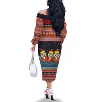 Funny Nutcracker Christmas Family Matching Off The Shoulder Long Sleeve Dress and Hawaiian Shirt with Crack Deez Nuts Quote and Holiday Pattern Design - Wonder Print Shop