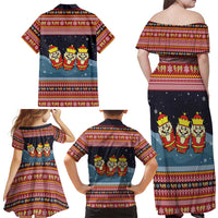 Funny Nutcracker Christmas Family Matching Off Shoulder Maxi Dress and Hawaiian Shirt with Crack Deez Nuts Quote and Holiday Pattern Design - Wonder Print Shop