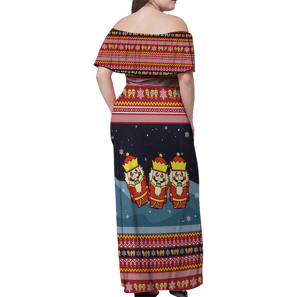 Funny Nutcracker Christmas Family Matching Off Shoulder Maxi Dress and Hawaiian Shirt with Crack Deez Nuts Quote and Holiday Pattern Design - Wonder Print Shop