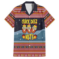 Funny Nutcracker Christmas Family Matching Off Shoulder Short Dress and Hawaiian Shirt with Crack Deez Nuts Quote and Holiday Pattern Design - Wonder Print Shop