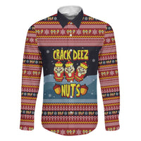 Funny Nutcracker Christmas Family Matching Off Shoulder Short Dress and Hawaiian Shirt with Crack Deez Nuts Quote and Holiday Pattern Design - Wonder Print Shop