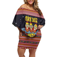 Funny Nutcracker Christmas Family Matching Off Shoulder Short Dress and Hawaiian Shirt with Crack Deez Nuts Quote and Holiday Pattern Design - Wonder Print Shop