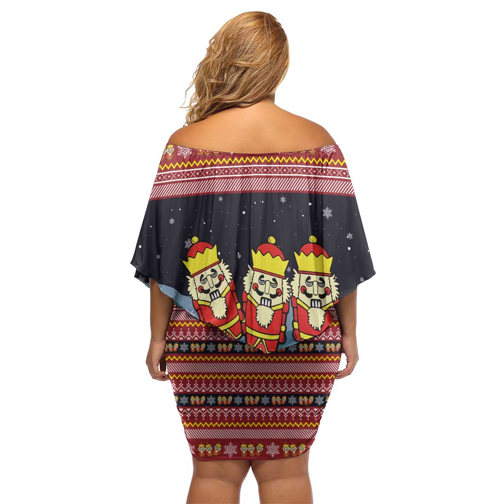 Funny Nutcracker Christmas Family Matching Off Shoulder Short Dress and Hawaiian Shirt with Crack Deez Nuts Quote and Holiday Pattern Design - Wonder Print Shop
