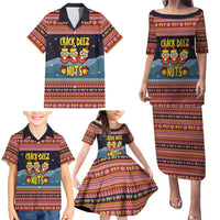 Funny Nutcracker Christmas Family Matching Puletasi and Hawaiian Shirt with Crack Deez Nuts Quote and Holiday Pattern Design - Wonder Print Shop