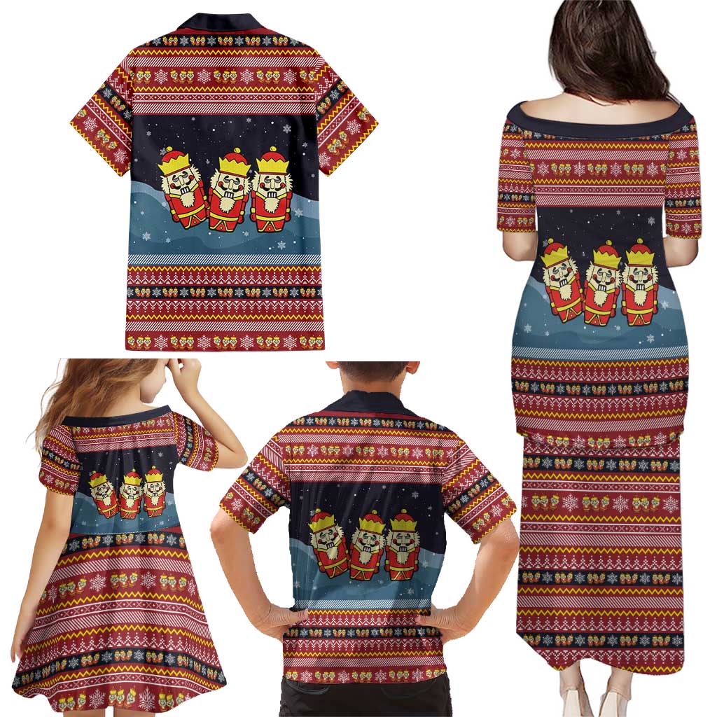 Funny Nutcracker Christmas Family Matching Puletasi and Hawaiian Shirt with Crack Deez Nuts Quote and Holiday Pattern Design - Wonder Print Shop