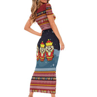 Funny Nutcracker Christmas Family Matching Short Sleeve Bodycon Dress and Hawaiian Shirt with Crack Deez Nuts Quote and Holiday Pattern Design - Wonder Print Shop