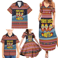 Funny Nutcracker Christmas Family Matching Summer Maxi Dress and Hawaiian Shirt with Crack Deez Nuts Quote and Holiday Pattern Design - Wonder Print Shop
