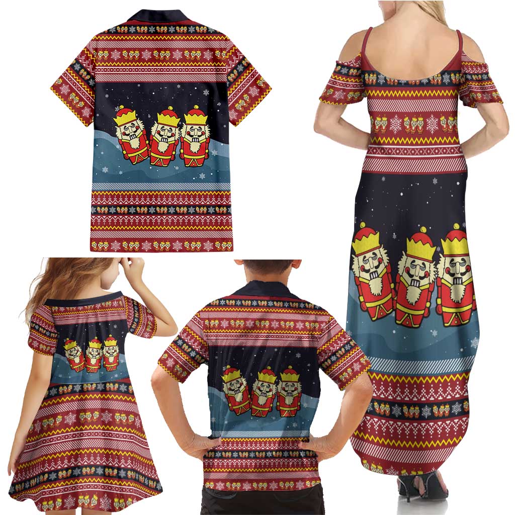 Funny Nutcracker Christmas Family Matching Summer Maxi Dress and Hawaiian Shirt with Crack Deez Nuts Quote and Holiday Pattern Design - Wonder Print Shop