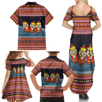 Funny Nutcracker Christmas Family Matching Summer Maxi Dress and Hawaiian Shirt with Crack Deez Nuts Quote and Holiday Pattern Design - Wonder Print Shop