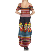Funny Nutcracker Christmas Family Matching Summer Maxi Dress and Hawaiian Shirt with Crack Deez Nuts Quote and Holiday Pattern Design - Wonder Print Shop