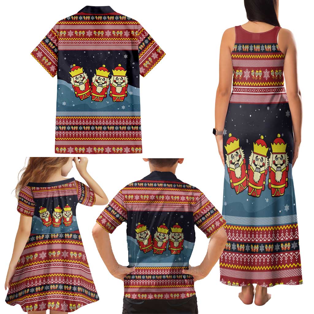 Funny Nutcracker Christmas Family Matching Tank Maxi Dress and Hawaiian Shirt with Crack Deez Nuts Quote and Holiday Pattern Design - Wonder Print Shop