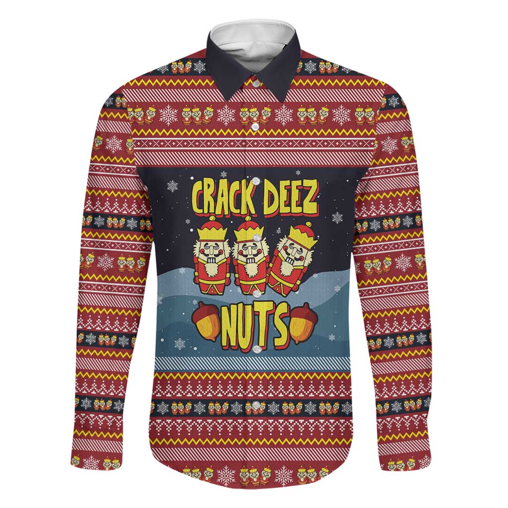 Funny Nutcracker Christmas Family Matching Tank Maxi Dress and Hawaiian Shirt with Crack Deez Nuts Quote and Holiday Pattern Design - Wonder Print Shop