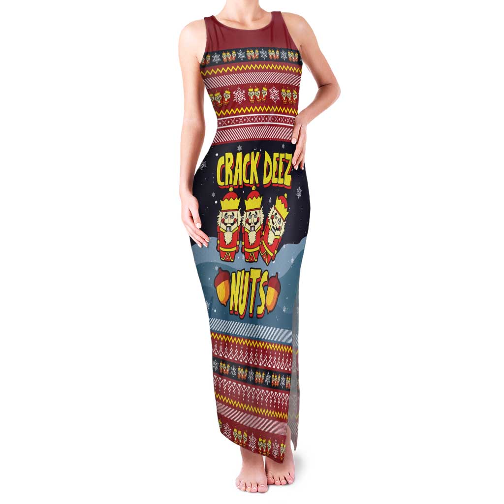 Funny Nutcracker Christmas Family Matching Tank Maxi Dress and Hawaiian Shirt with Crack Deez Nuts Quote and Holiday Pattern Design - Wonder Print Shop