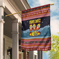 Funny Nutcracker Christmas Garden Flag with Crack Deez Nuts Quote and Holiday Pattern Design - Wonder Print Shop