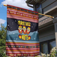 Funny Nutcracker Christmas Garden Flag with Crack Deez Nuts Quote and Holiday Pattern Design - Wonder Print Shop