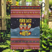 Funny Nutcracker Christmas Garden Flag with Crack Deez Nuts Quote and Holiday Pattern Design - Wonder Print Shop