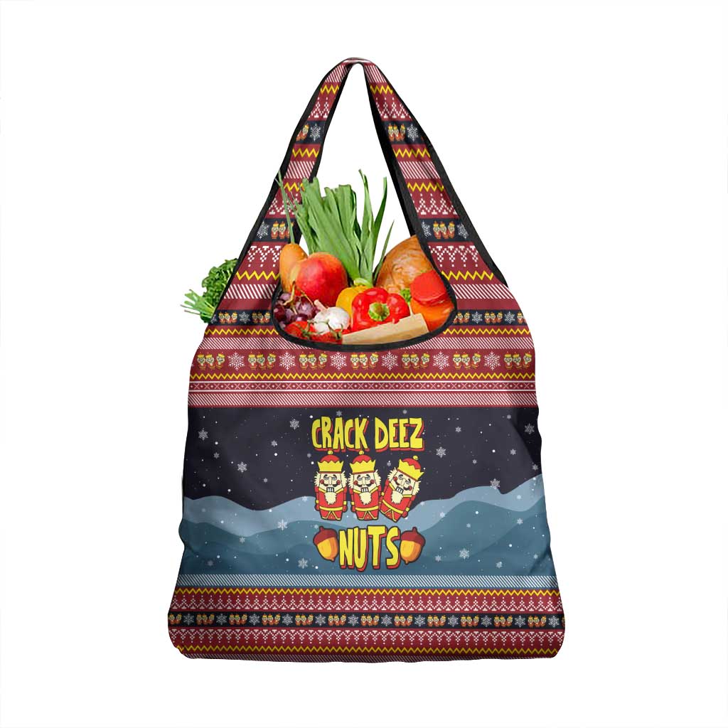 Funny Nutcracker Christmas Grocery Bag with Crack Deez Nuts Quote and Holiday Pattern Design - Wonder Print Shop
