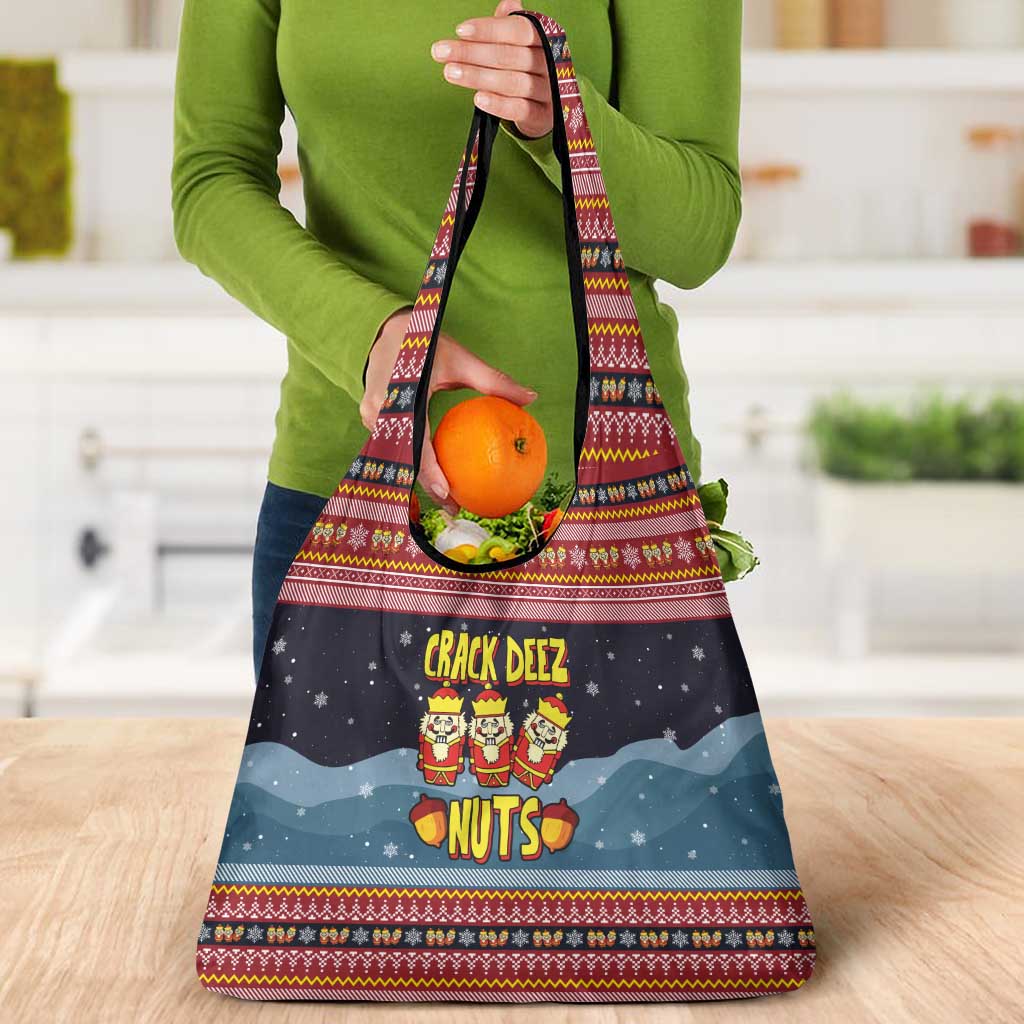 Funny Nutcracker Christmas Grocery Bag with Crack Deez Nuts Quote and Holiday Pattern Design - Wonder Print Shop