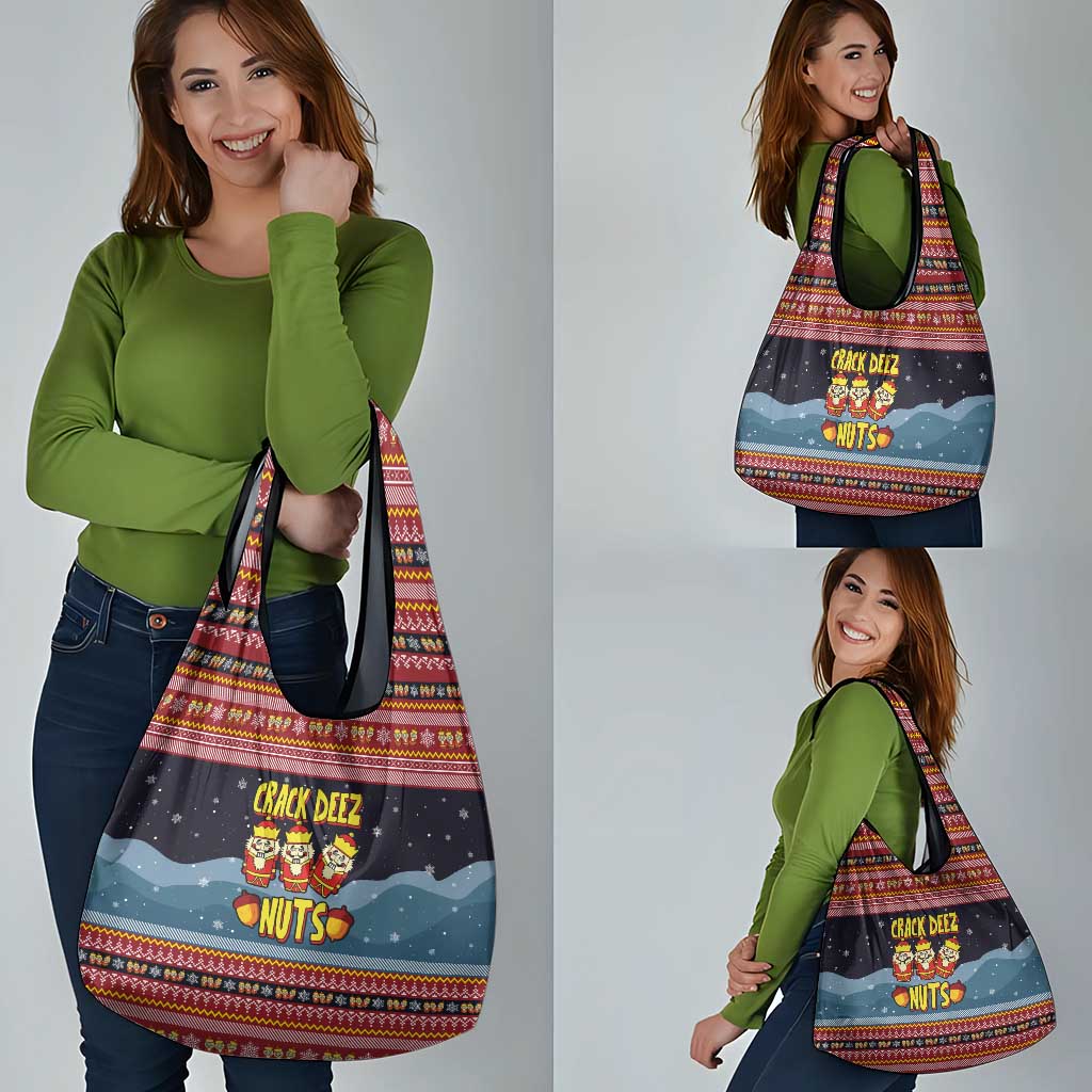 Funny Nutcracker Christmas Grocery Bag with Crack Deez Nuts Quote and Holiday Pattern Design - Wonder Print Shop