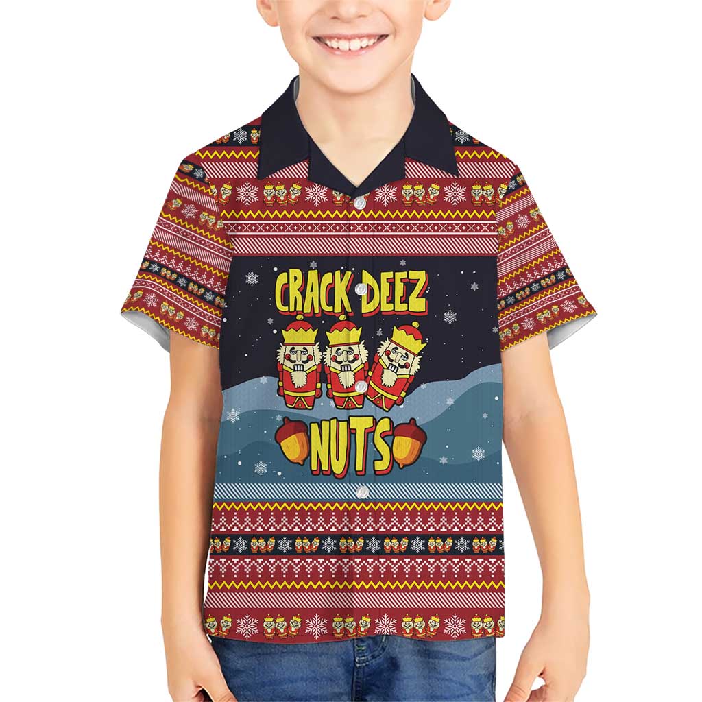 Funny Nutcracker Christmas Hawaiian Shirt with Crack Deez Nuts Quote and Holiday Pattern Design - Wonder Print Shop
