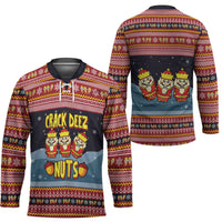 Funny Nutcracker Christmas Hockey Jersey with Crack Deez Nuts Quote and Holiday Pattern Design - Wonder Print Shop