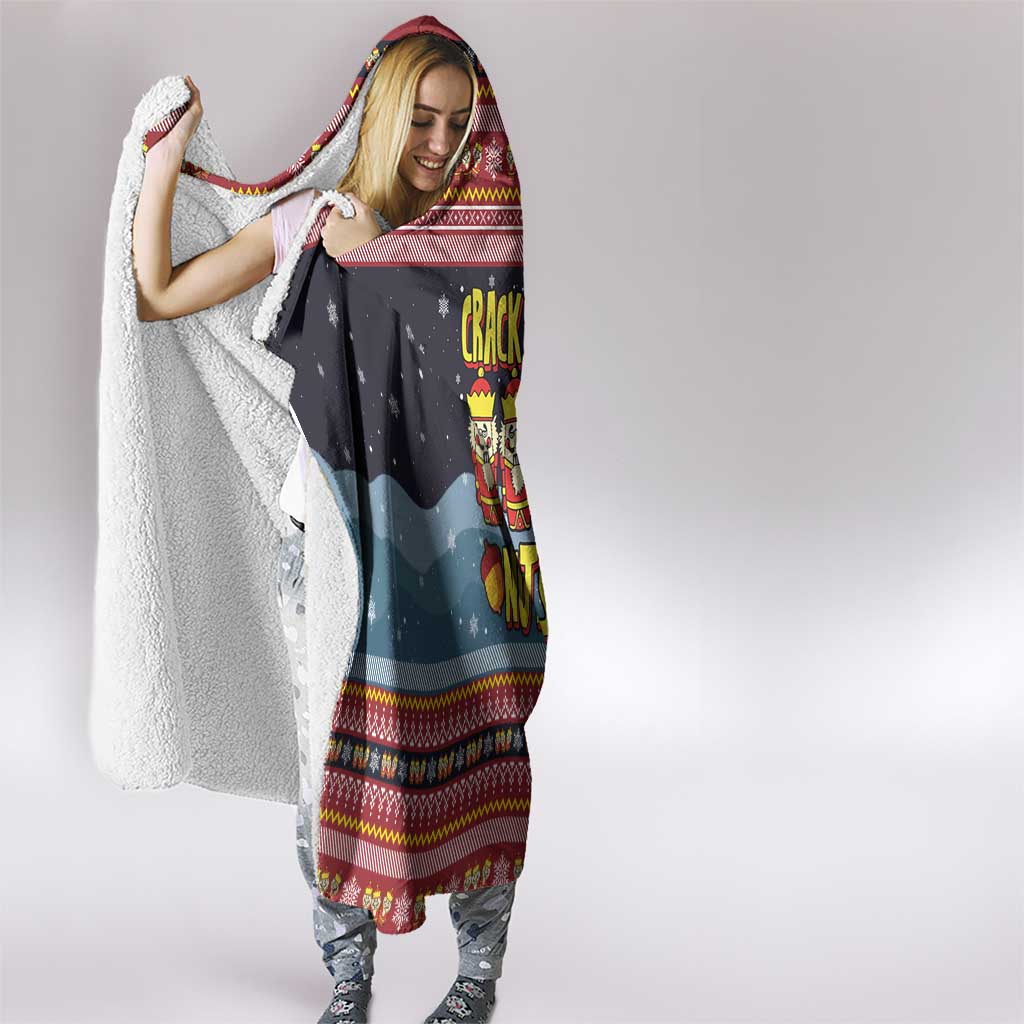 Funny Nutcracker Christmas Hooded Blanket with Crack Deez Nuts Quote and Holiday Pattern Design - Wonder Print Shop