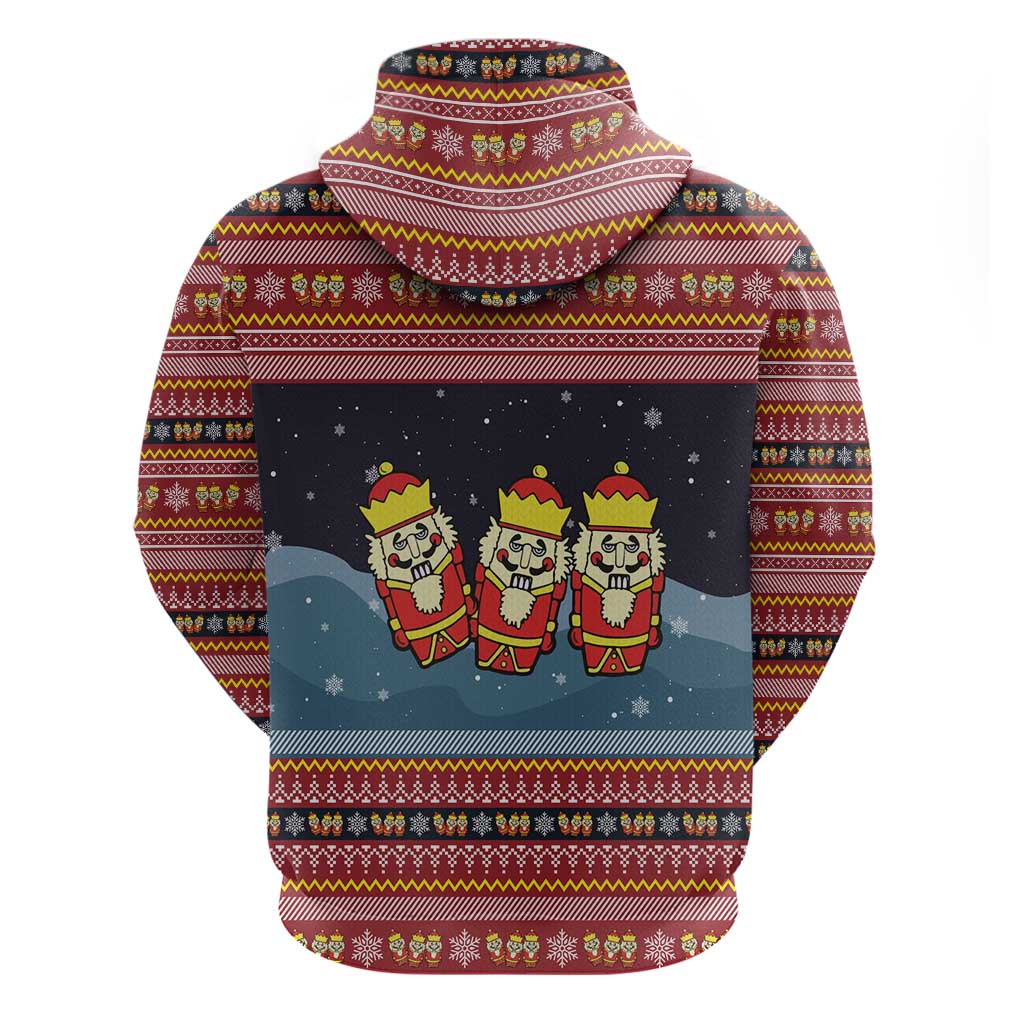 Funny Nutcracker Christmas Hoodie with Crack Deez Nuts Quote and Holiday Pattern Design - Wonder Print Shop