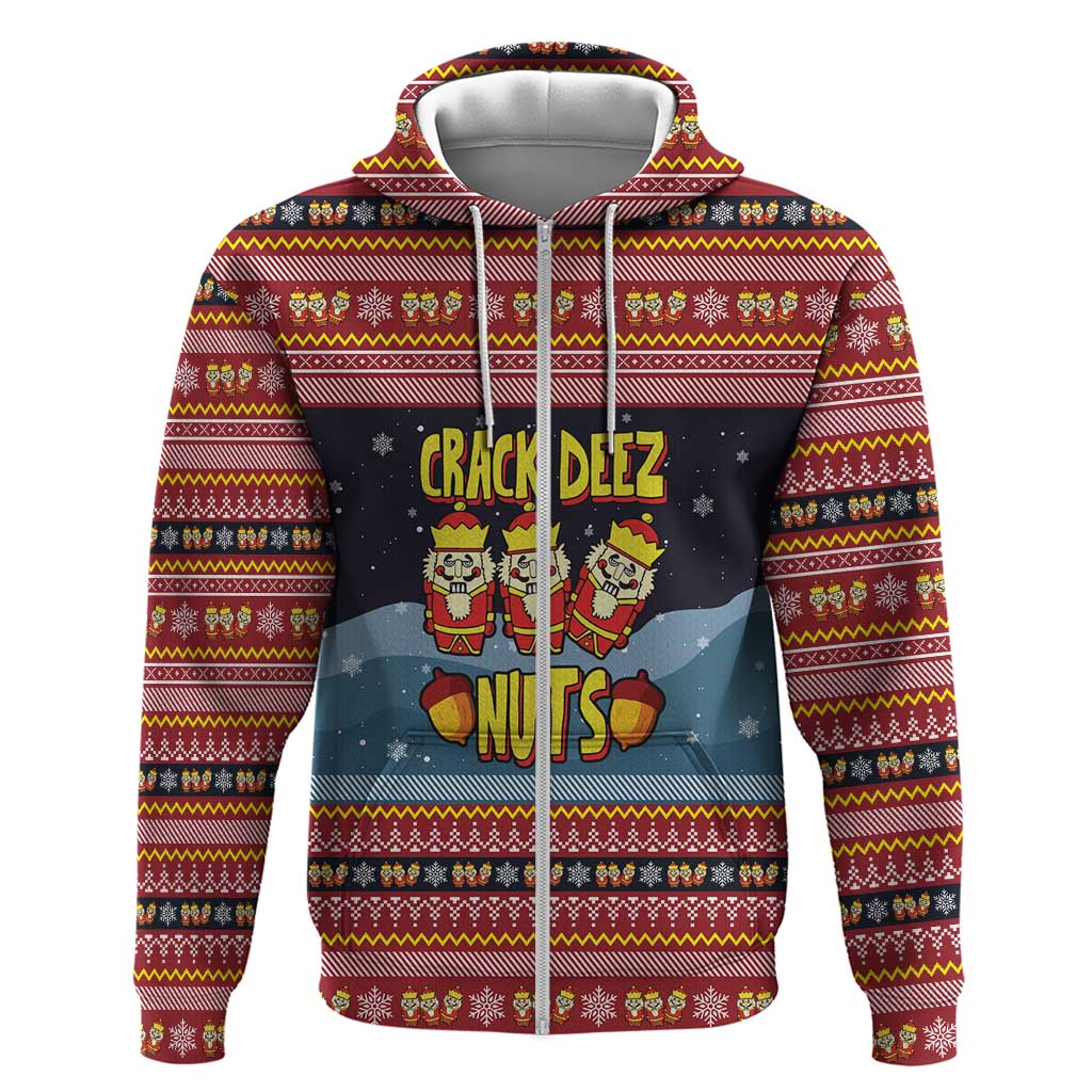 Funny Nutcracker Christmas Hoodie with Crack Deez Nuts Quote and Holiday Pattern Design - Wonder Print Shop