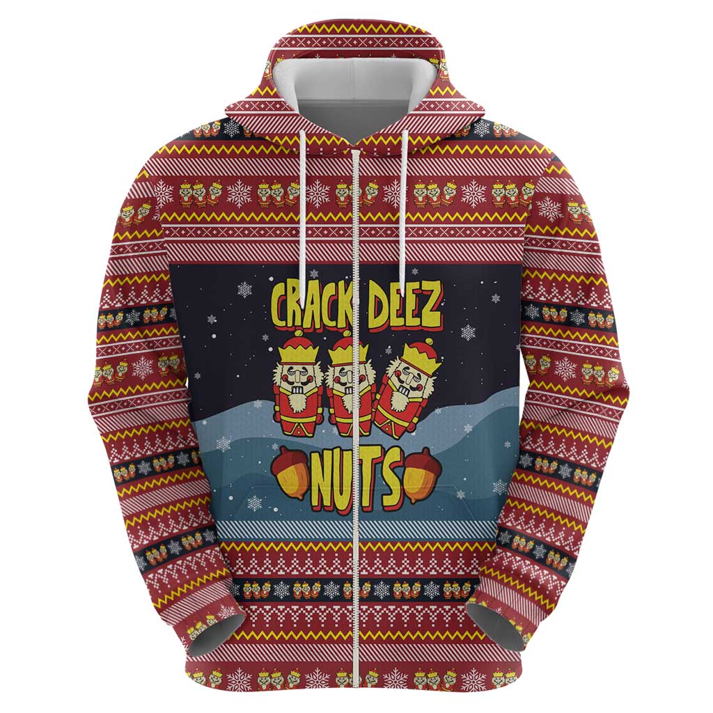 Funny Nutcracker Christmas Hoodie with Crack Deez Nuts Quote and Holiday Pattern Design - Wonder Print Shop